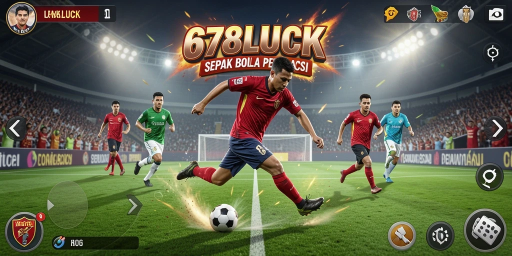 Tampilan gameplay menegangkan di 678LUCK yang menggambarkan aksi sepak bola.