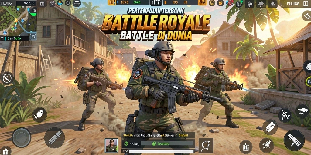Tangkapan layar utama yang menunjukkan aksi seru FUJI66 Battle Royale.
