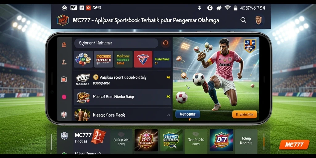 Screenshot utama MC777 menampilkan antarmuka taruhan olahraga yang dinamis.