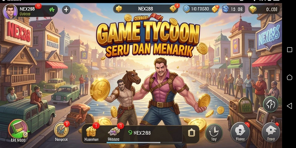Tampilan gameplay NEX288 yang menampilkan strategi bisnis yang menarik.