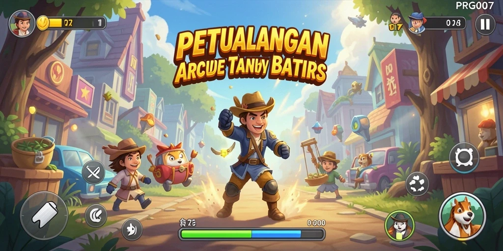Gameplay seru PRG007 dengan karakter dan level penuh warna.