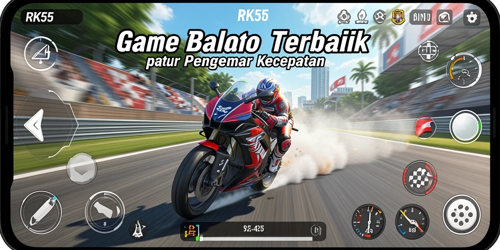Screenshot menunjukkan aksi balap motor yang mendebarkan dengan desain trek yang menantang.