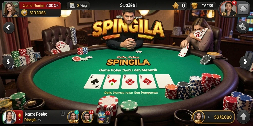 Tampilan seru dari gameplay SPINGILA yang menampilkan aksi poker yang mendebarkan.